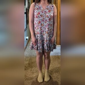 T2love Floral Sleeveless Ruffled Mini Dress - White with Pink & Yellow Flowers